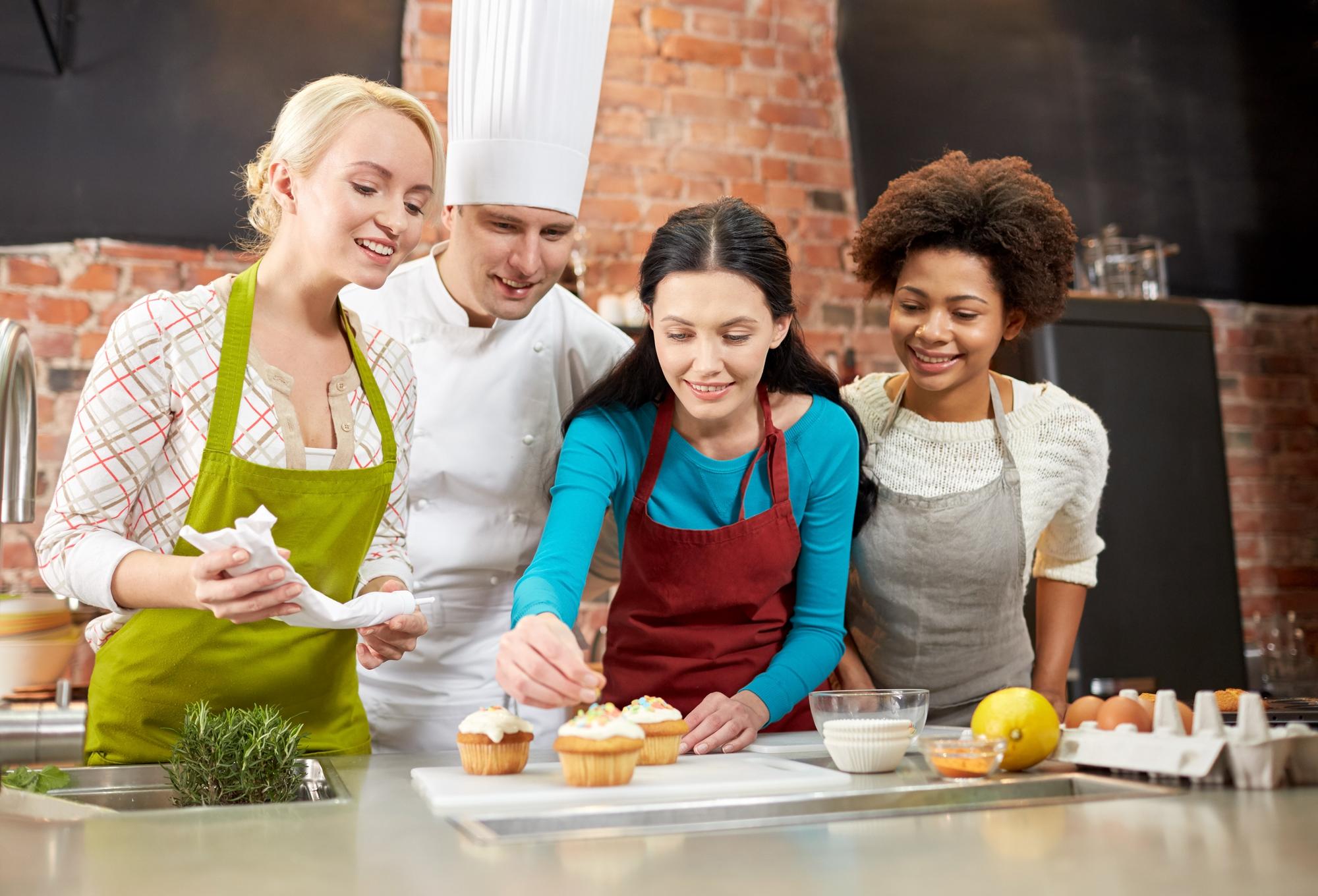 Students cooking together in class